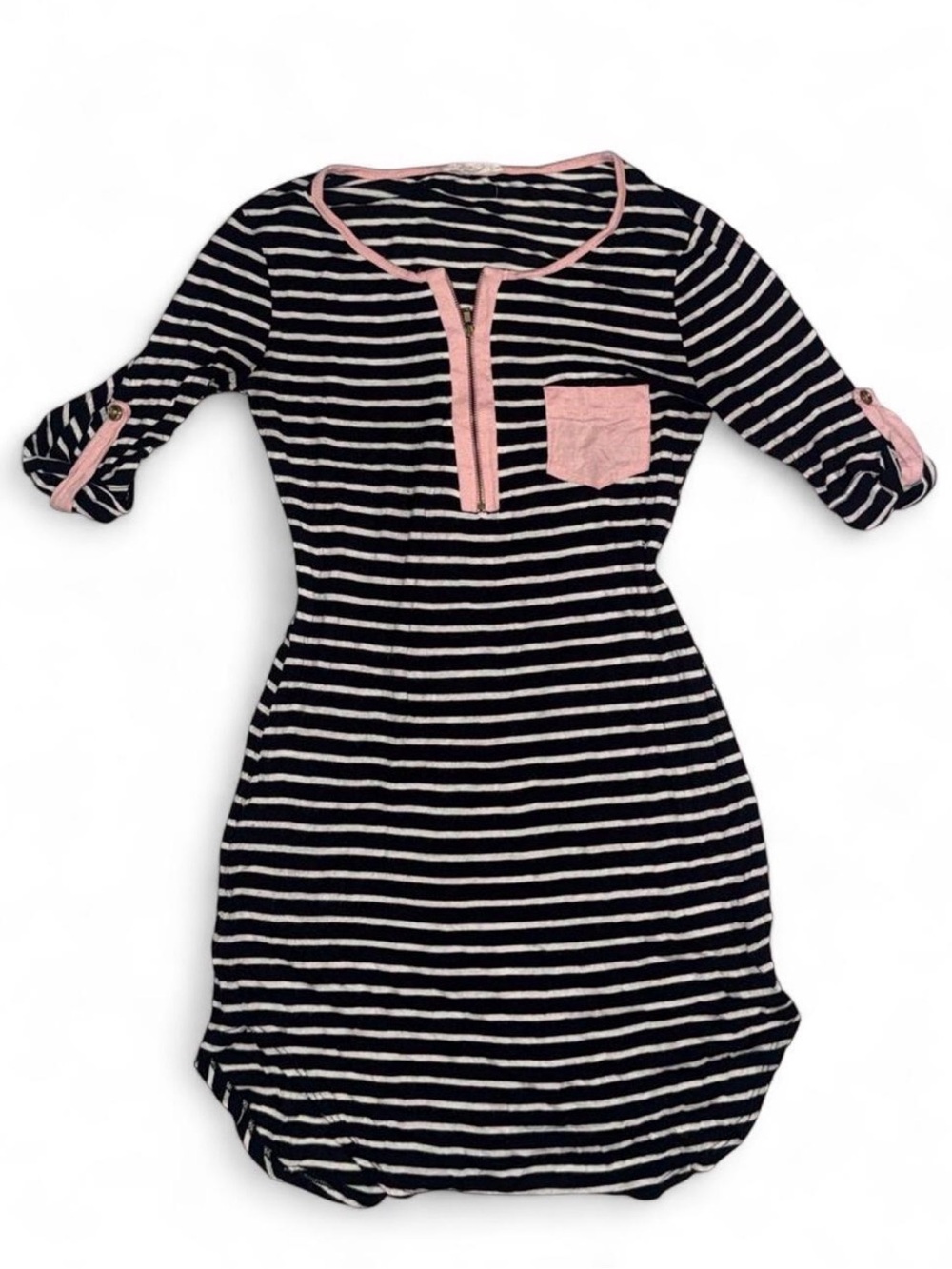 a'gaci Navy and Pink Striped Casual Dress